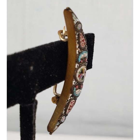 Antique Victorian Italy Micro Mosaic Cresent Moon Brass Frame Brooch Marked FAP - Picture 5 of 13